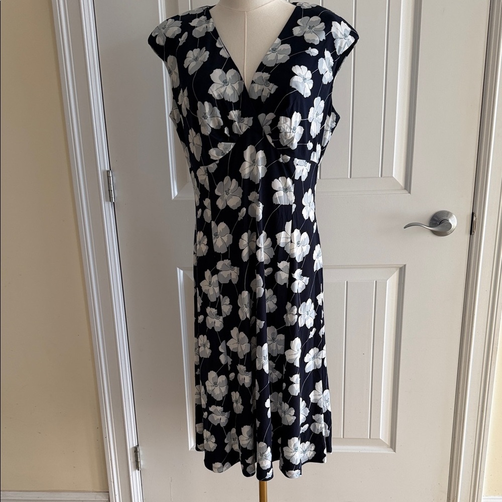 Ralph Lauren Black and White Floral Midi Dress